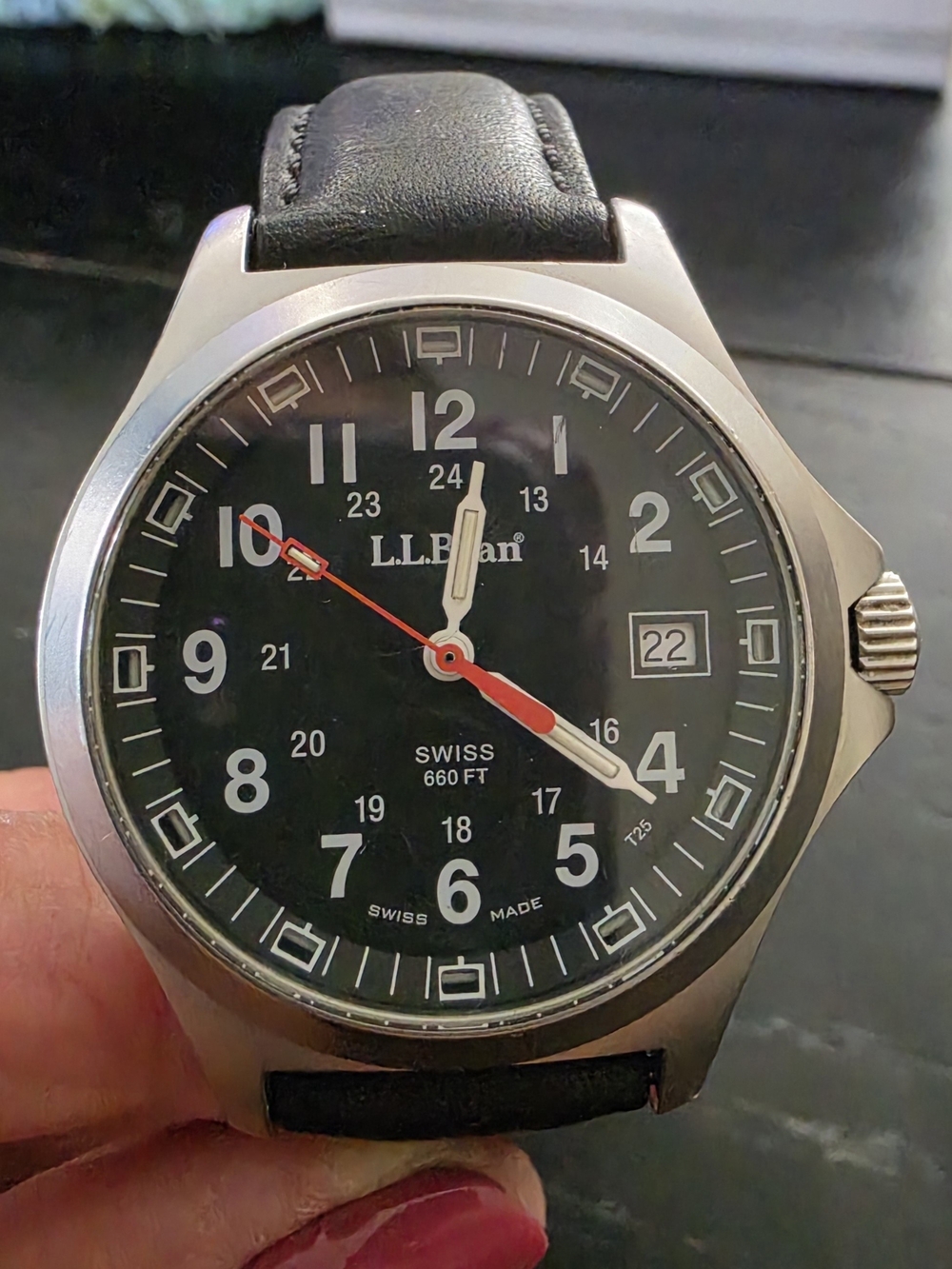 L.L. Bean Men's Black Dial Leather Strap Watch - Picture 5 of 9